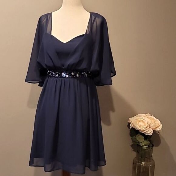 ASOS Fun & Flirty Navy Sheer Open Back Dress Size 4 - Picture 1 of 8